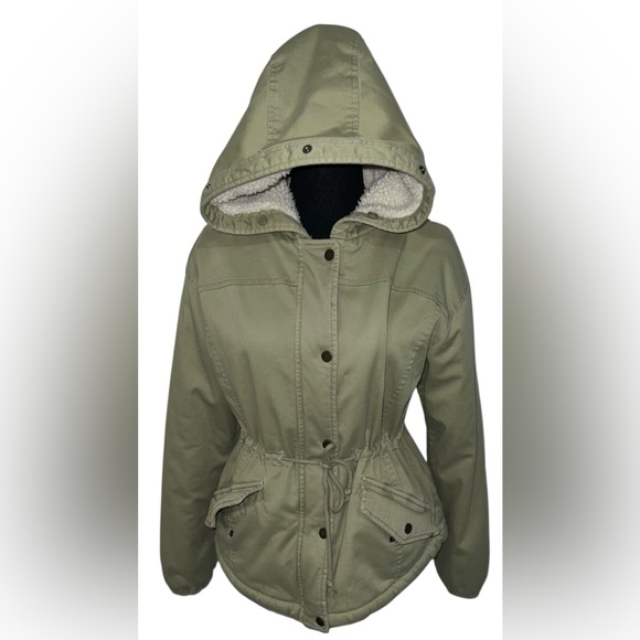 Hollister’s Heritage Collection Green Sherpa Lined Hooded Parka Jacket Med EUC - Picture 1 of 9